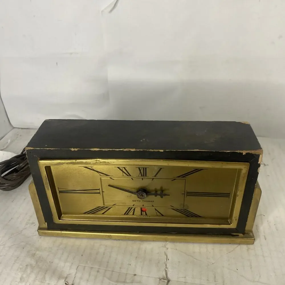 Vintage Seth Thomas Wood Desk Clock Rectangular Electric For Parts & Repair Only